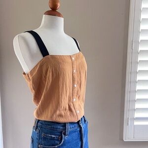Lumiere Ochre Black Strap Button Front Top